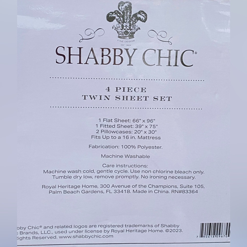 Shabby Chic Blue Floral Green Polyester TWIN Sheet Set 4pc - Picture 8 of 8